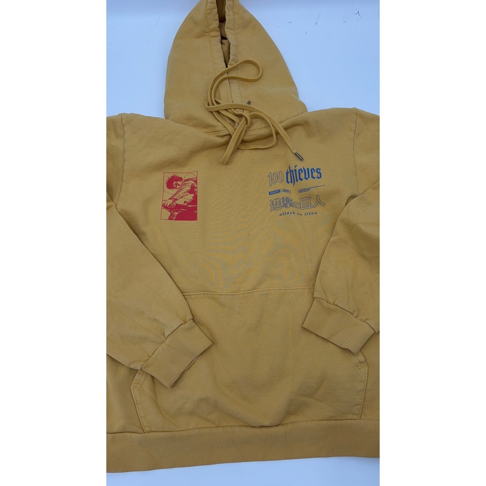 100 Thieves x Attack on Titan Hoodie Mens 2X Yellow Eren Yeager Anime Streetwear